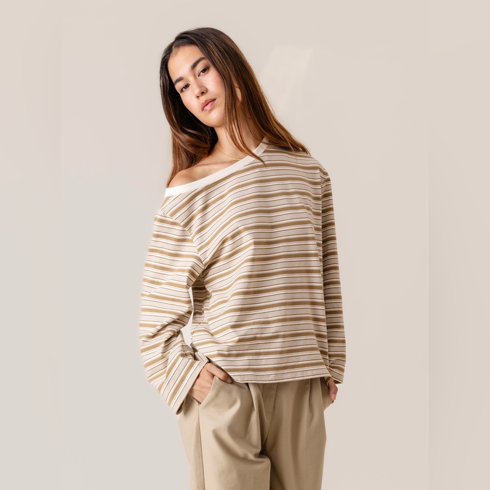 LEWIS & MELLY ASYMMETRIC STRIPED T-SHIRT
